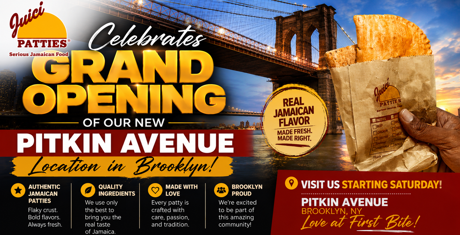 Juici Patties Celebrates Grand Opening of New Pitkin Avenue Location in Brooklyn with Freebies, Live Radio & Reggae Ticket Giveaways